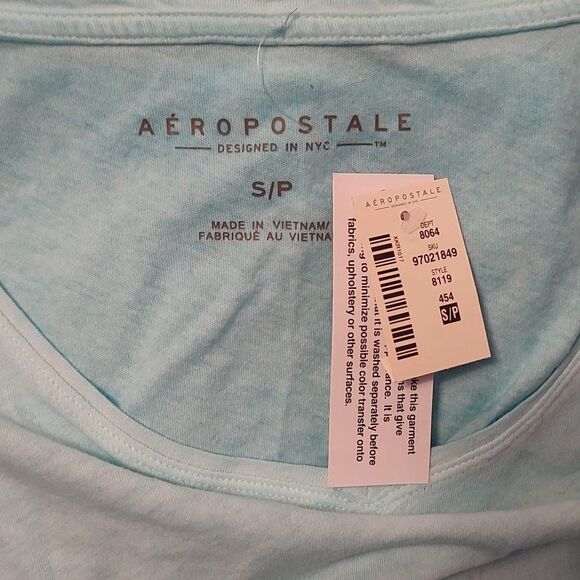 Aeropostale Aqua Short Sleeve Tee with Crochet Sides Small - Picture 4 of 4